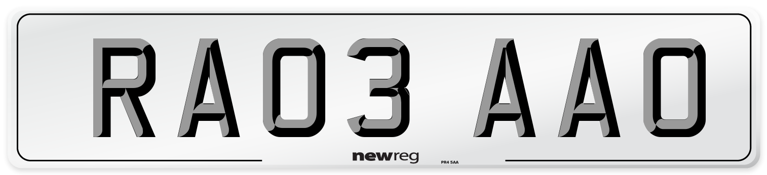 RA03 AAO Number Plate from New Reg
